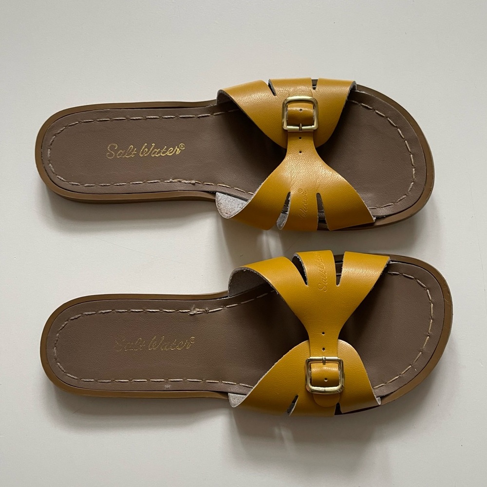 Salt Water Womens Mustard Classic Slides - Size US 8 / Hoy Size 6 - Picture 3 of 15